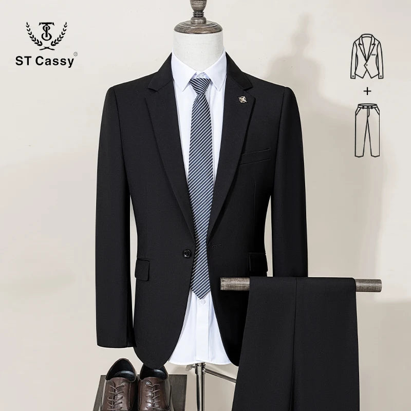 ST Cassy Abito Uomo Slim Fit Tinta Unita Monopetto Pantaloni Set Da 2 Pezzi Formale Ufficio
