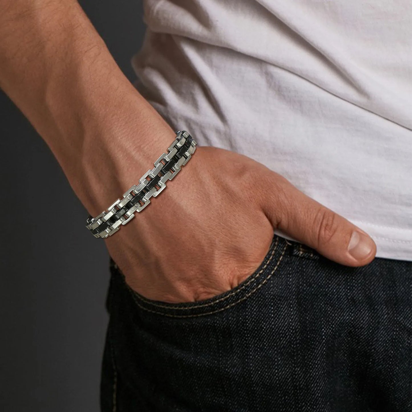 Braccialetto A Catena Con Cinturino Alla Moda In Acciaio Inossidabile Per Uomo 10 Mm Regalo Festa Del Papà