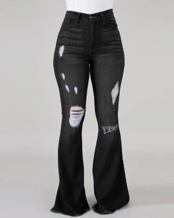FENROOST Jeans Donna Vita Alta Elasticizzati Strappati Zampa D'Elefante Denim Distressed Vintage Slim