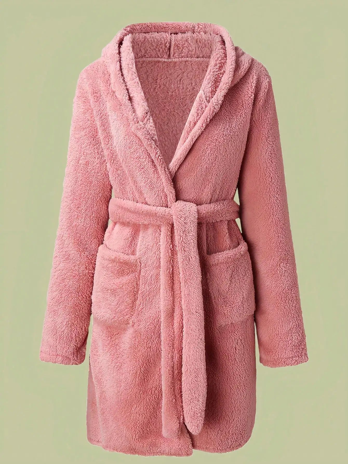 Vestaglia Da Donna Con Cappuccio Tinta Unita Con Cintura Calda E Morbida Per Casa Autunno Inverno