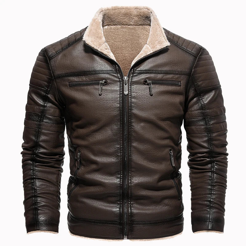 Cappotto Invernale Da Uomo In Pelle PU Addensata Peluche Caldo Retro Stile Urbano