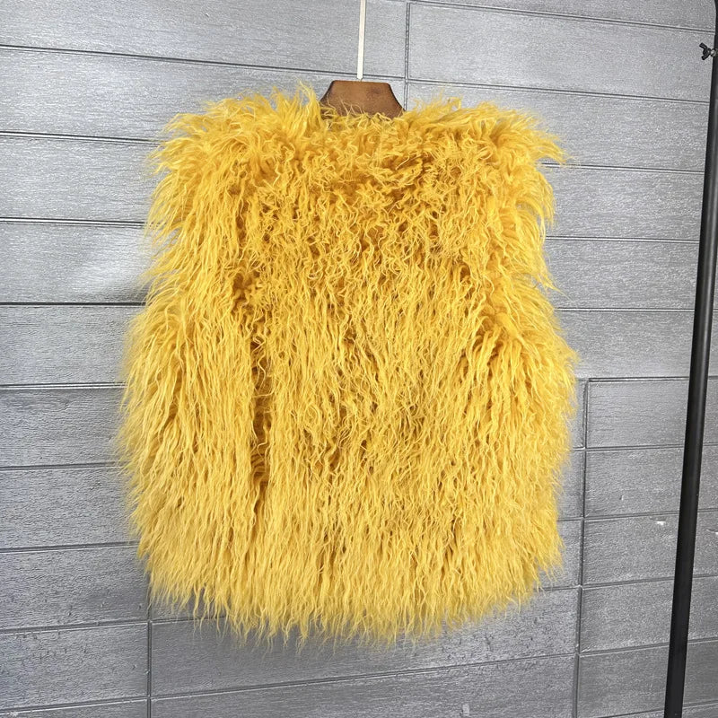 Gilet Di Pelliccia Sintetica Da Donna Lana Imitazione Caldo Senza Maniche Autunno Inverno 2025 Stile Elegante