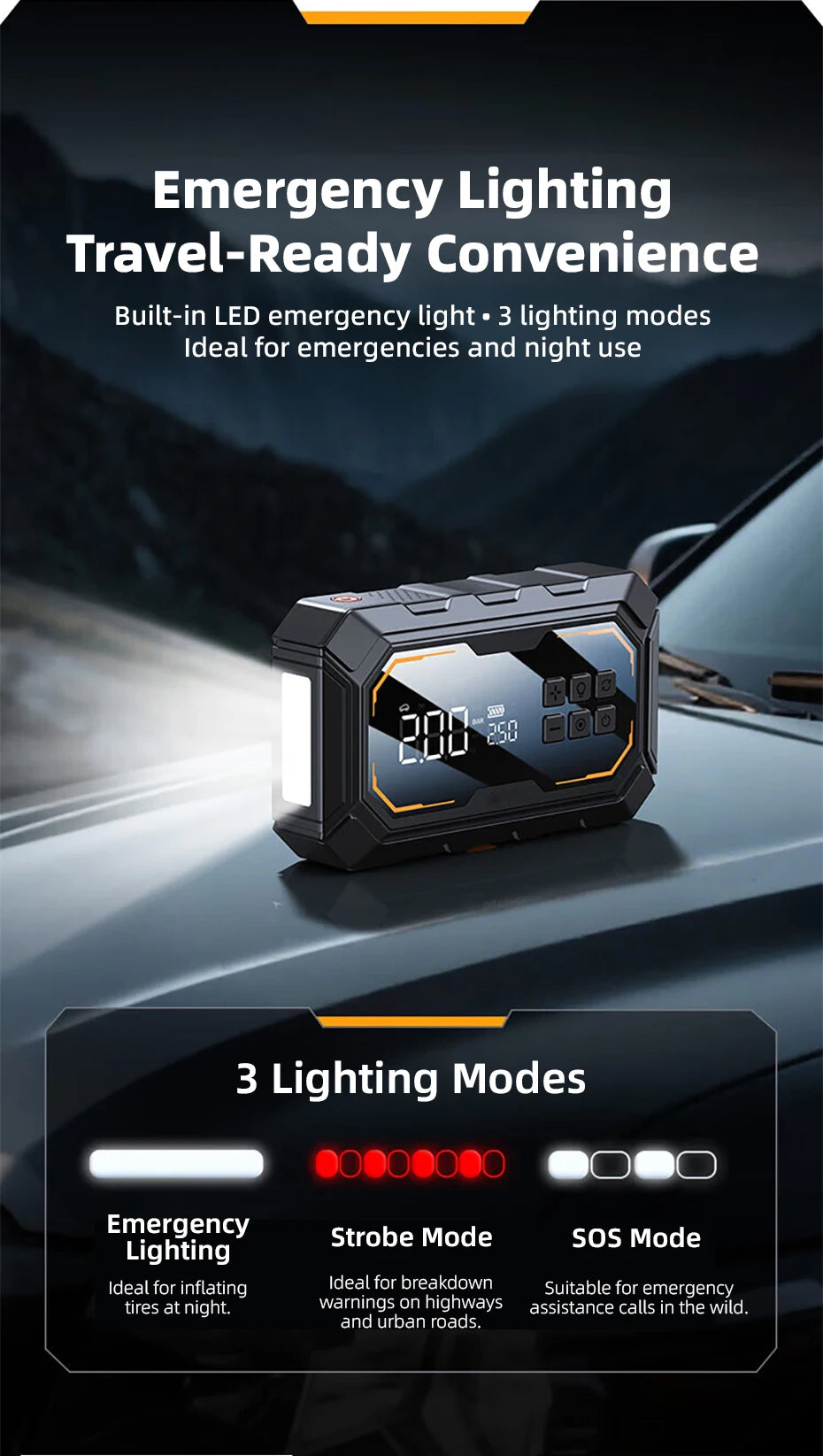 Avviatore Emergenza 4 In 1 Auto Con Compressore 150 PSI Gonfiatore Pneumatici Power Bank 12V Torcia LED 6000mAh