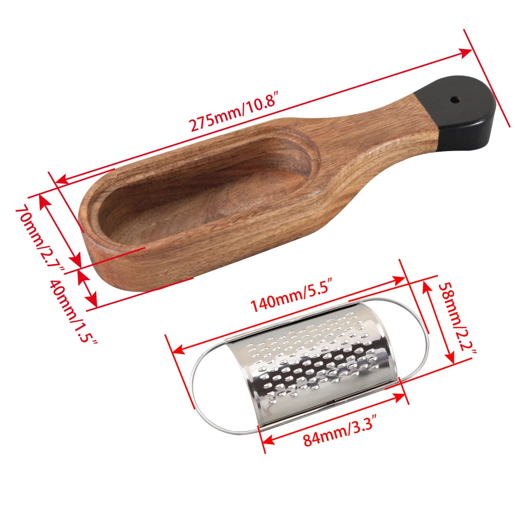 Grattugia Multifunzionale Per Formaggio In Acciaio Inox Con Contenitore Rimovibile In Legno Di Acacia Jaswehome