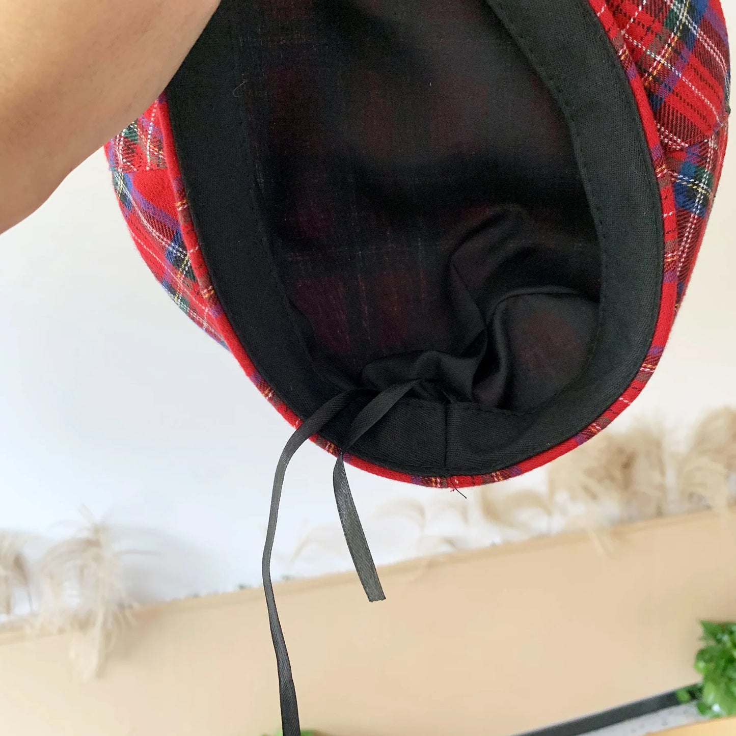 Berretto Scozzese Rosso Unisex Plaid Motivo Profilo Piatto Stile Retrò Caldo Comfort Elegante Donna Uomo