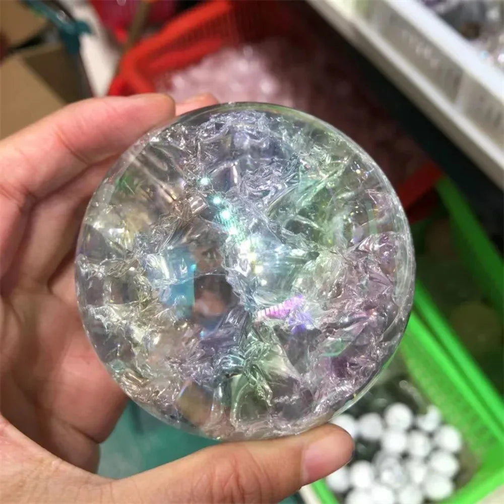 Sfera Di Cristallo Arcobaleno Aura Fire And Ice Con Crepa Di Ghiaccio Per Guarigione Reiki Decorazione Domestica