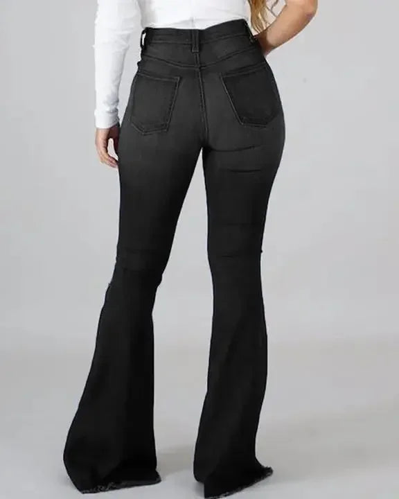 Jeans Zampa Elefante Vita Alta Da Donna Con Strappi Pantaloni Lunghi Super Elastici Design Lavato Origine Cinese