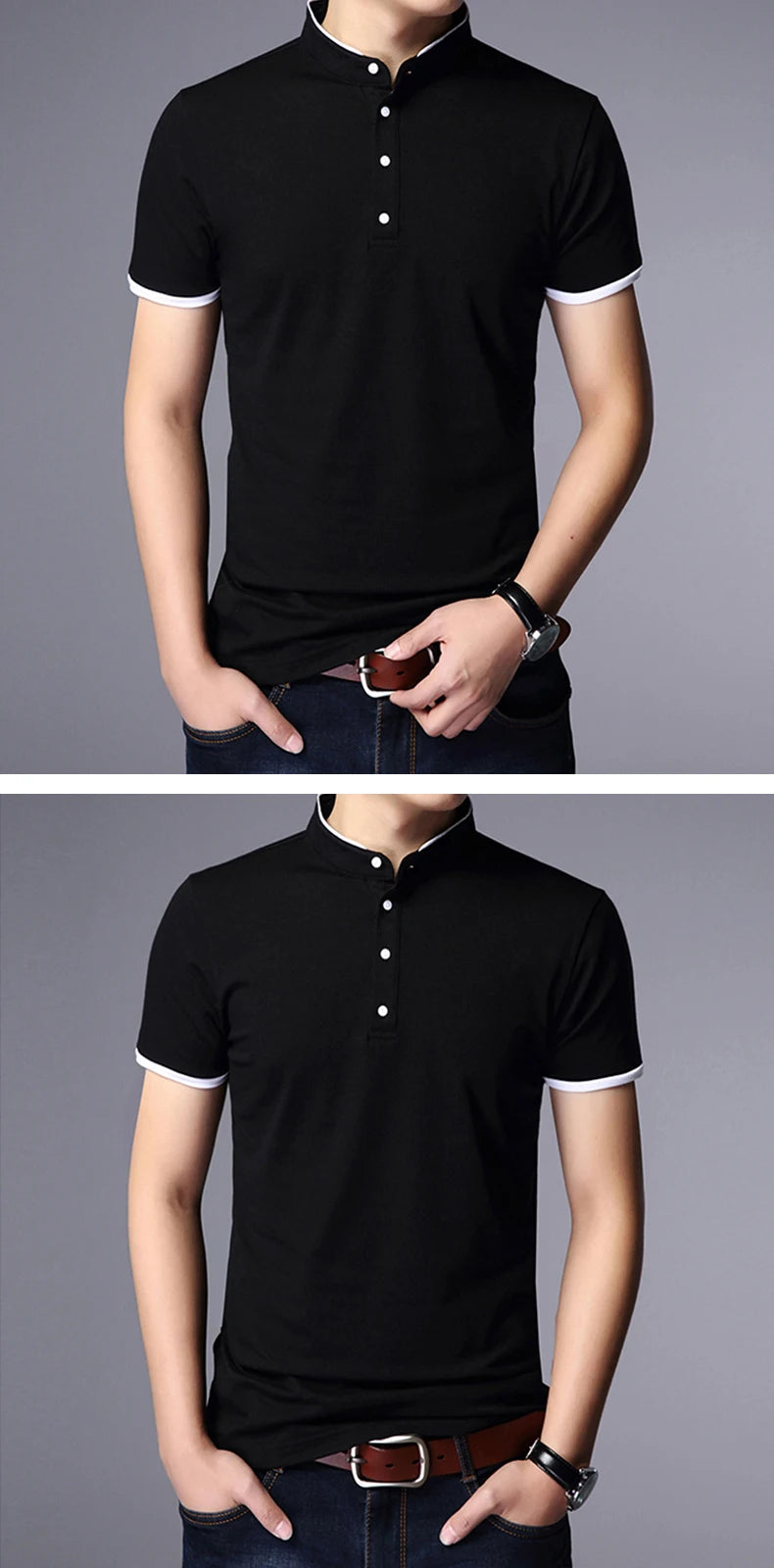 Polo Casual Da Uomo Per Ufficio A Maniche Corte Liscio E Resistente Alle Rughe Antipilling Confortevole Pulsante