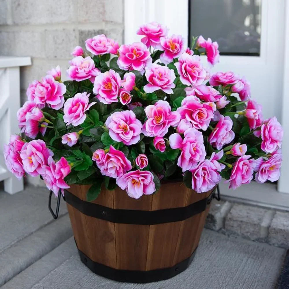 Set da 2 Pezzi Fiori Artificiali Azalea Rosse Autunno UV Resistenti per Decorazioni Interni della Casa