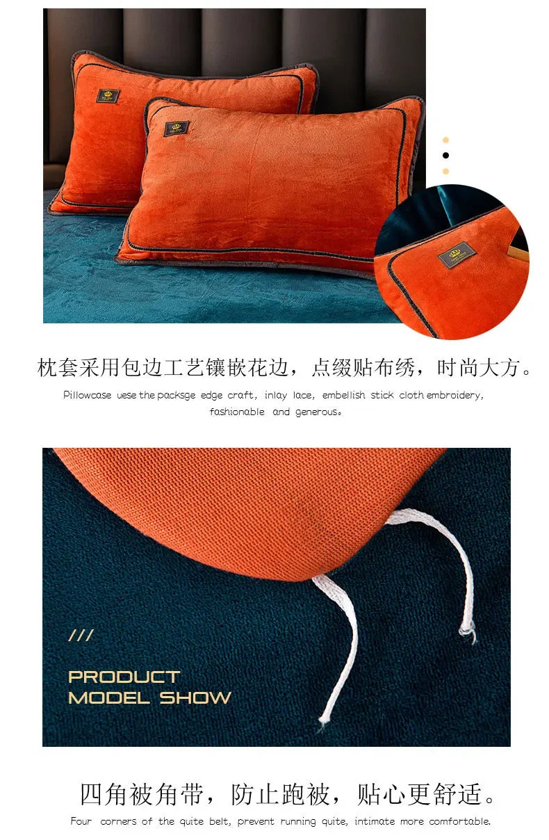 Set Di Biancheria Da Letto In Pile Di Latte Ultra Spesso Queen Size Copripiumino Invernale Caldo Di Fascia Alta