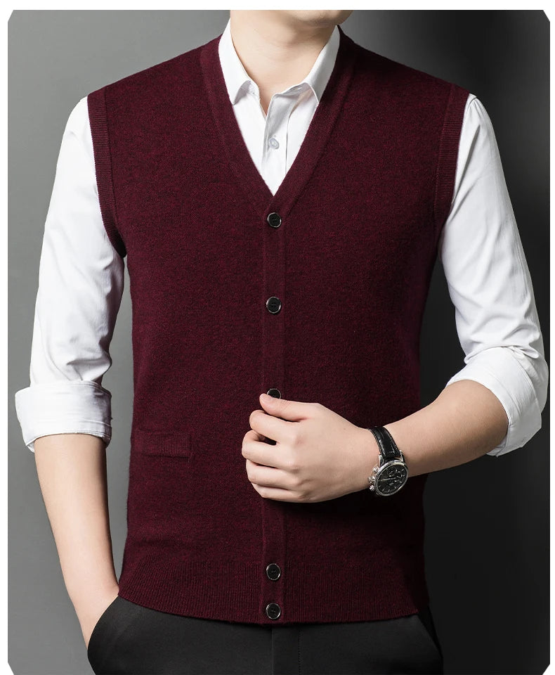 Gilet Spesso In Lana Di Pecora Uomo Casual Scollo A V Caldo Autunno Inverno Cardigan Monopetto In Lana Di Cashmere