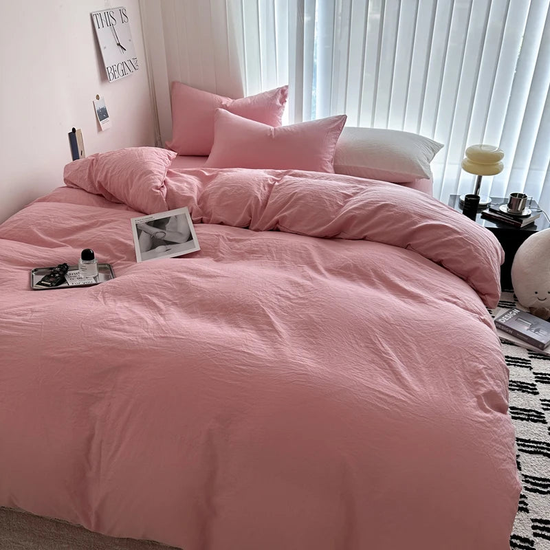 Set Biancheria Da Letto In Cotone Solido Con Copripiumino Federa E Lenzuolo Per Letto Singolo Matrimoniale King Queen