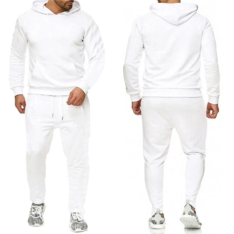 Tuta Sportiva Da Uomo Tinta Unita Felpa Con Cappuccio E Pantaloni Jogging Alta Qualità Casual Quotidiana