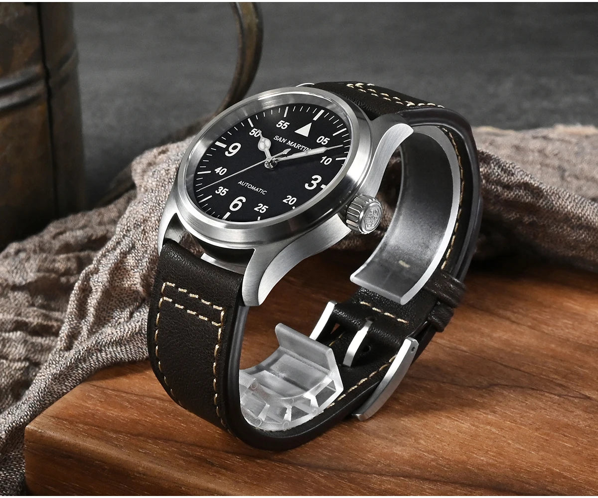 Orologio Da Pilota Da Uomo San Martin 37mm Meccanico Automatico 100m Impermeabile Stile Militari BGW 9