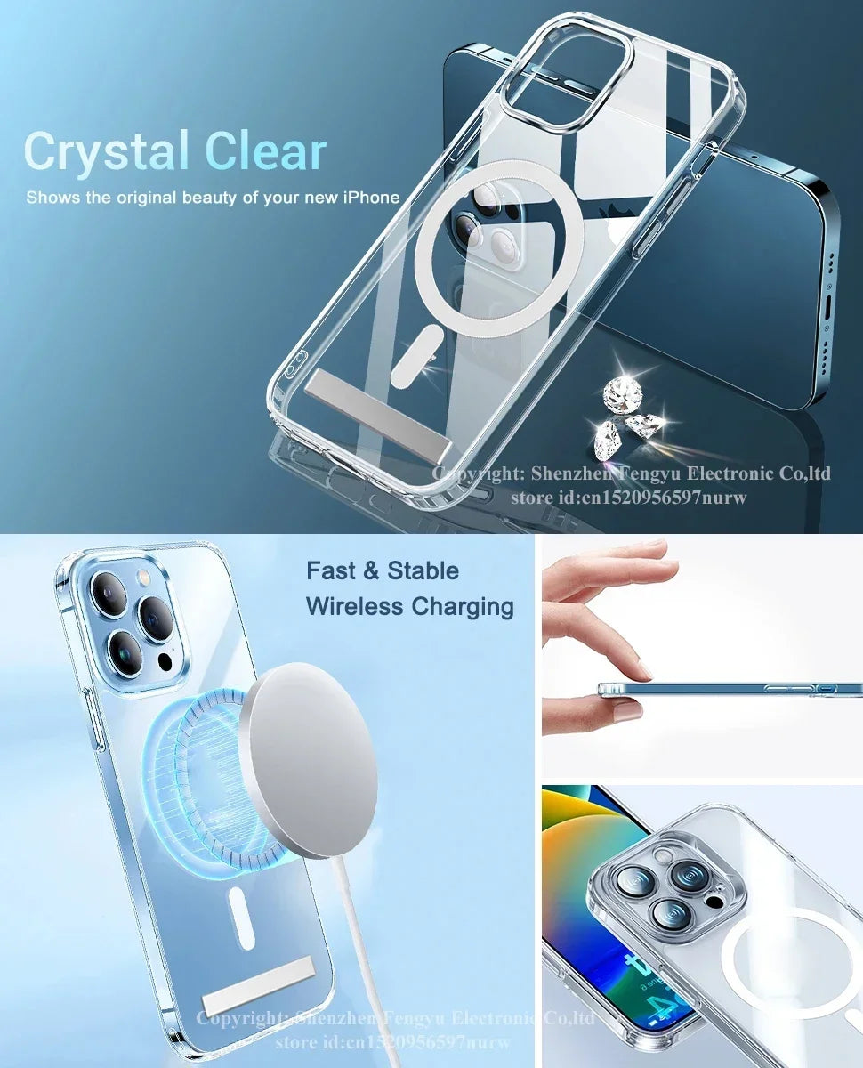 Custodia Magnetica Cristallina Con Cavalletto Per iPhone 12 Mini 13 Mini 15 Pro Max 16 17 Pro Max Con Supporto