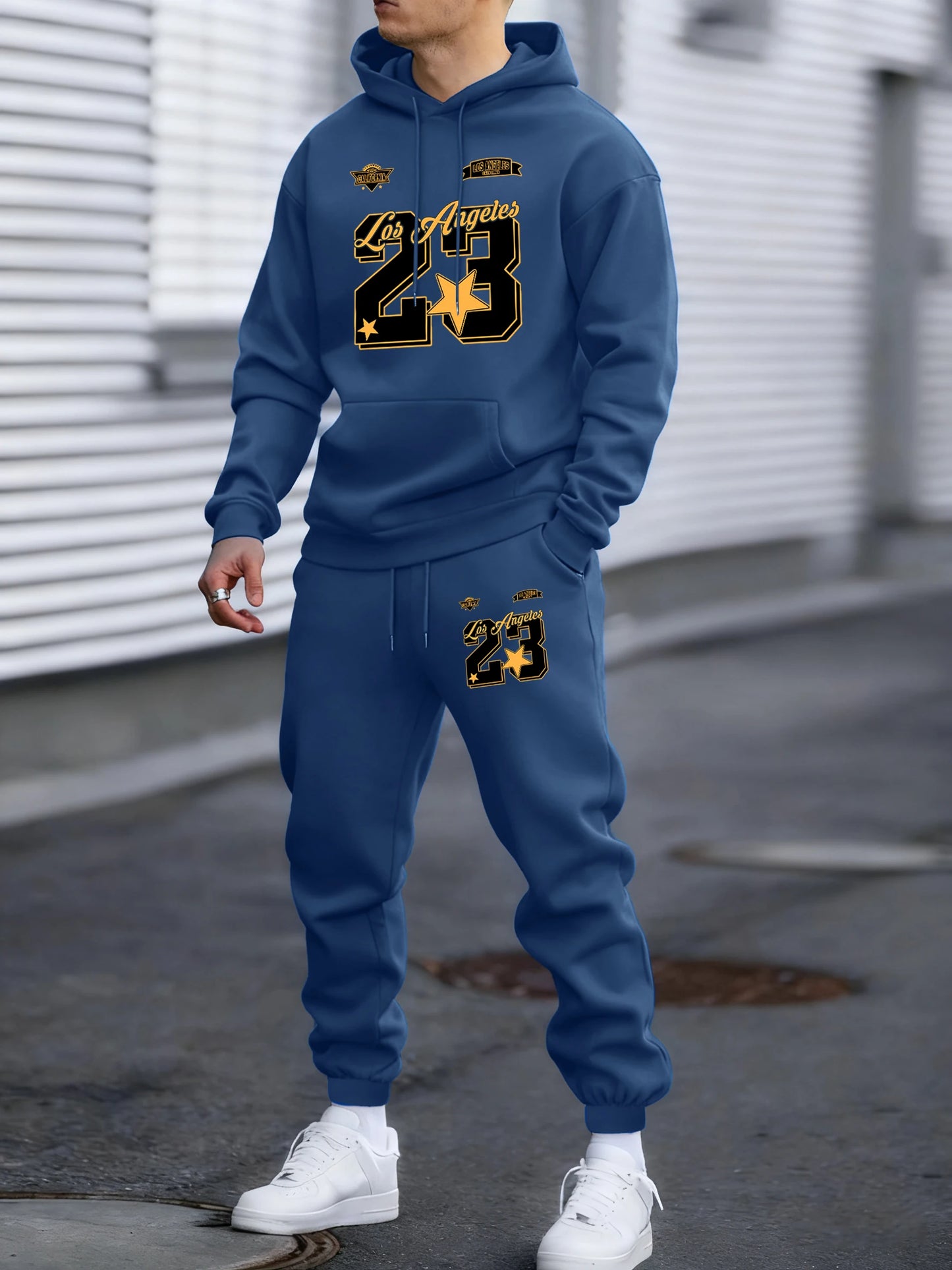 Felpa Con Cappuccio Uomo Autunno Inverno Set Pantaloni Lunghi In Pile Con Tasche Stampa Numero 23 Los Angeles California