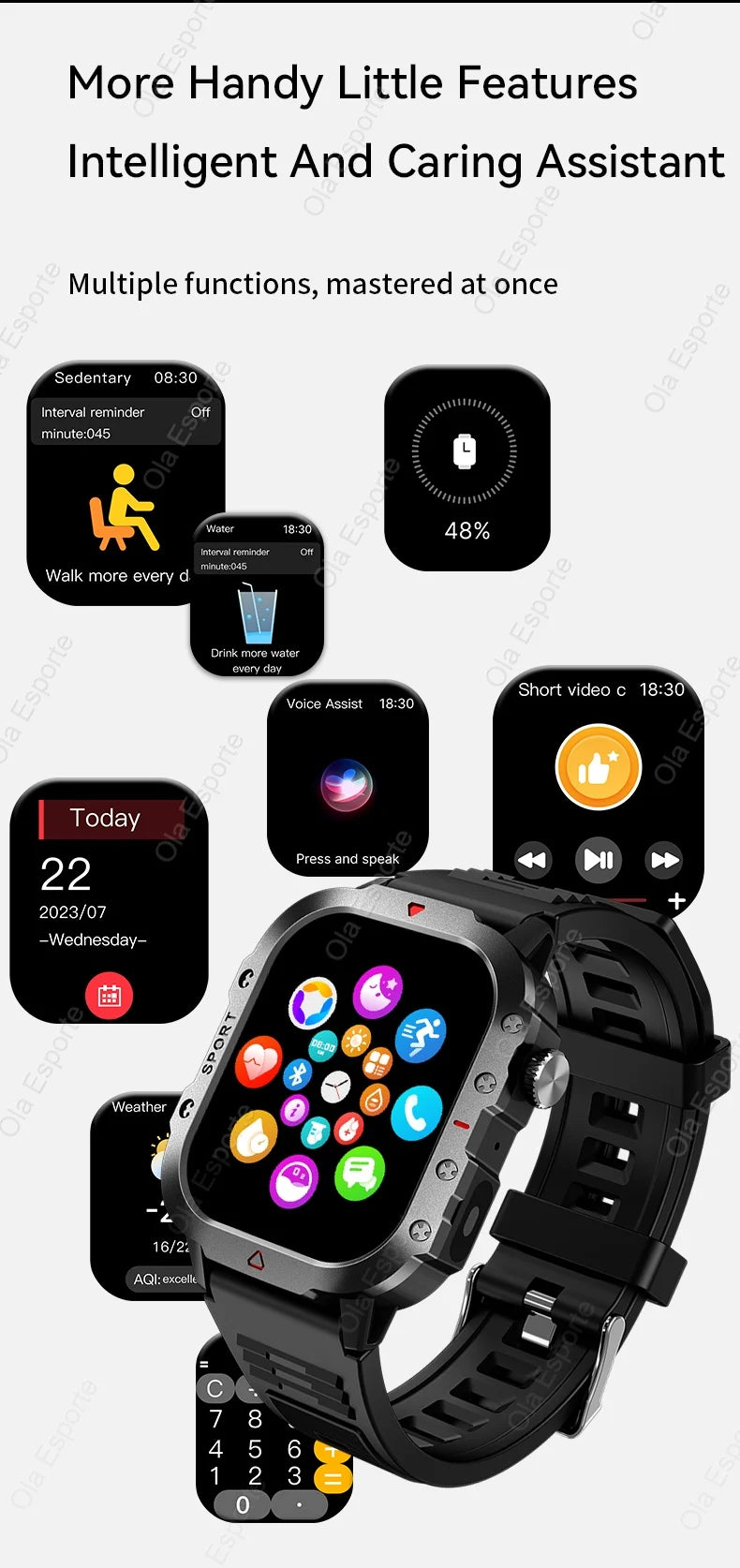 Smartwatch Militare Per Uomo 2026 IP67 3ATM GPS Bluetooth Salute Pressione Sanguigna Chiamate