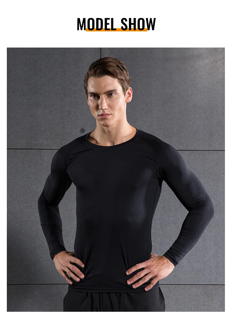 Maglia Compressiva Da Uomo A Maniche Lunghe Per Allenamento Palestra Ad Asciugatura Rapida Fitness