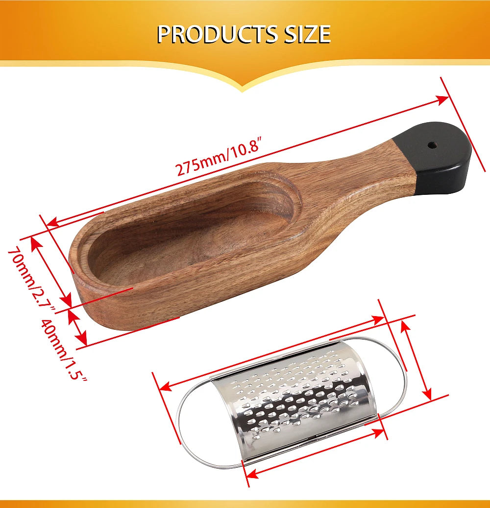 Grattugia Multifunzionale Per Formaggio In Acciaio Inox Con Contenitore Rimovibile In Legno Di Acacia Jaswehome
