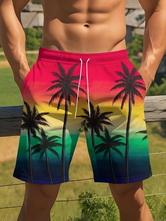 Costume Da Bagno Hawaiano Da Uomo Stampa Palme Sfumate 3D Ad Asciugatura Rapida Spiaggia All Aperto