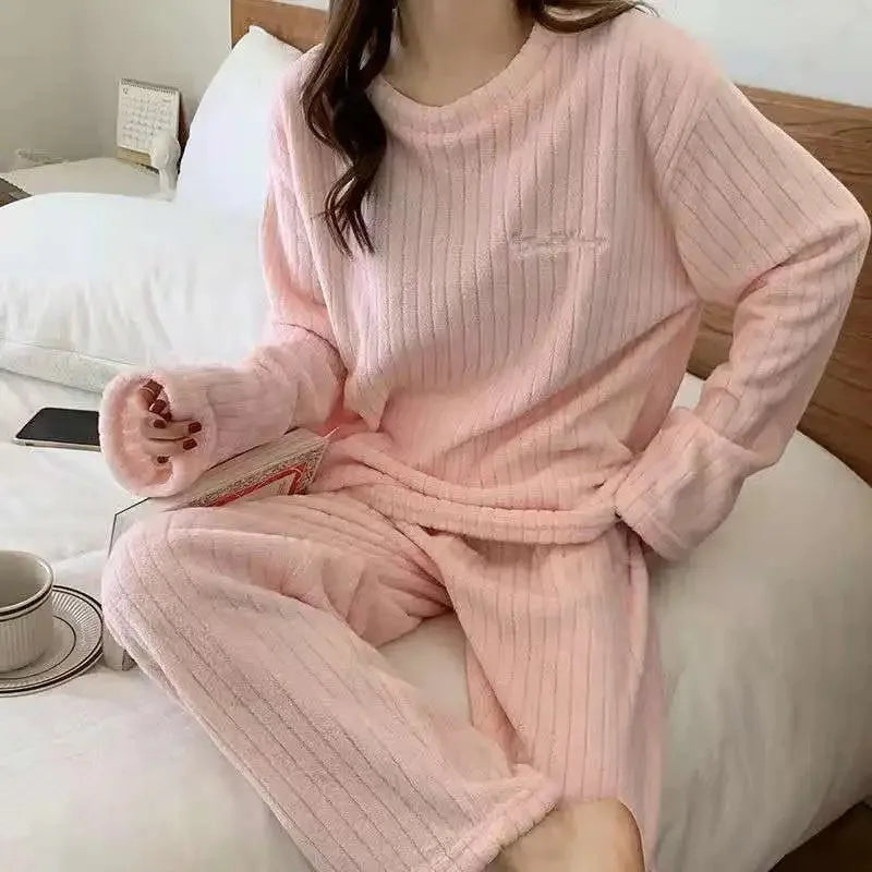 Pigiama Da Donna In Velluto Jacquard Caldo Corallo Morbido Inverno Accogliente Natale Regalo Di San Valentino