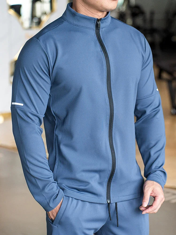 Felpa Con Zip Da Allenamento Per Uomo Manica Lunga Colletto Rialzato Tinta Unita Giacca Sportiva
