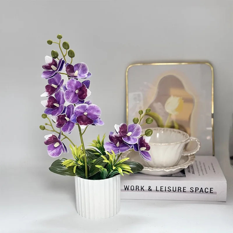 Set Decorazione Nozze con 2 Forchette e 12 Fiori Artificiali Orchidea Farfalla Piante in Vaso con Pellicola Texture