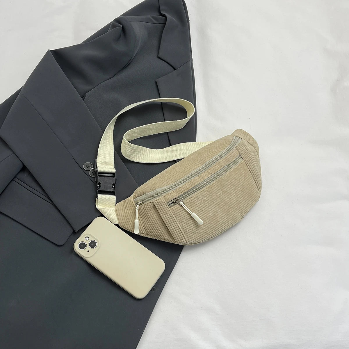 Marsupio Da Donna In Velluto A Coste Borsa A Tracolla Per Studenti Cintura Per Telefono Moda