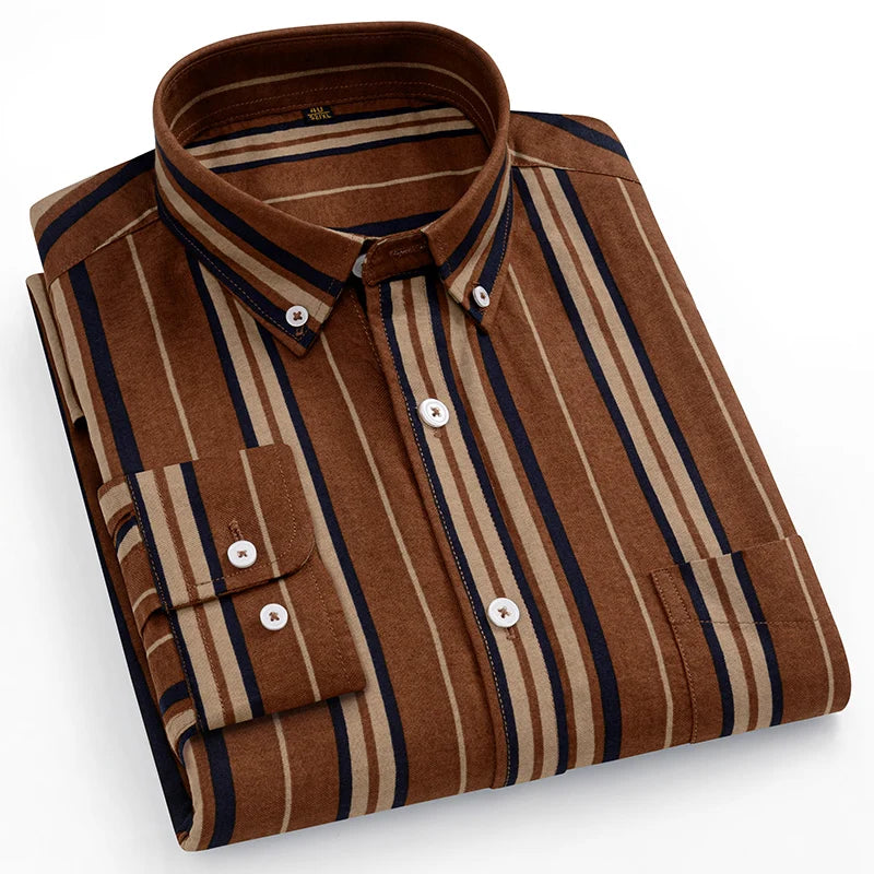 Camicie Scozzesi a Righe Da Uomo In Cotone Oxford Maniche Lunghe Con Bottoni Taglie 6XL 7XL Business Casual