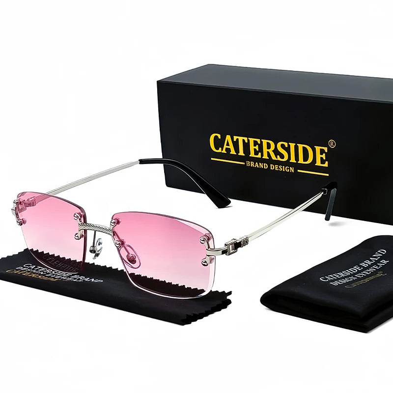 Occhiali Da Sole Rettangolari Caterside Punk In Metallo Lusso Senza Montatura Lenti Gradiente UV400 Uomo Donna Sport 2024