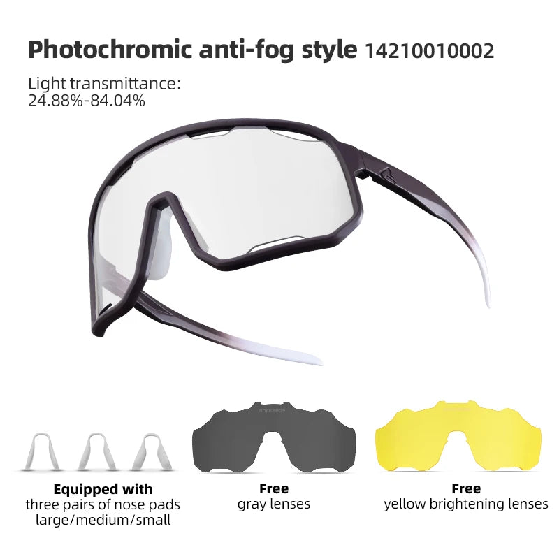 Rockbros Occhiali Da Ciclismo Unisex Polarizzati Fotocromatici Da Sole Con Montatura Grande UV400 E Due Lenti