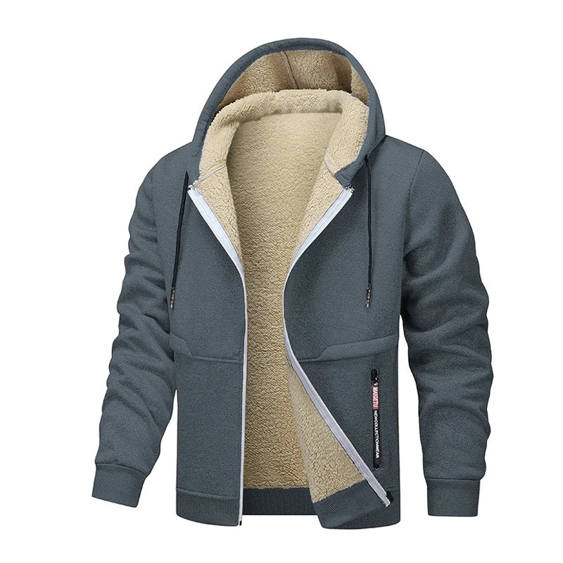 Felpa Con Cappuccio In Pile Pesante Foderata In Sherpa Con Cerniera Giacca Streetwear Calda Per Uomo