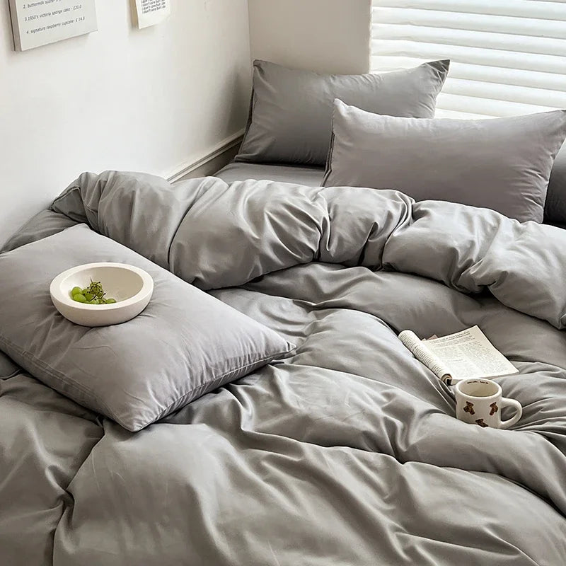 Set Biancheria Da Letto In Cotone Solido Con Copripiumino Federa E Lenzuolo Per Letto Singolo Matrimoniale King Queen