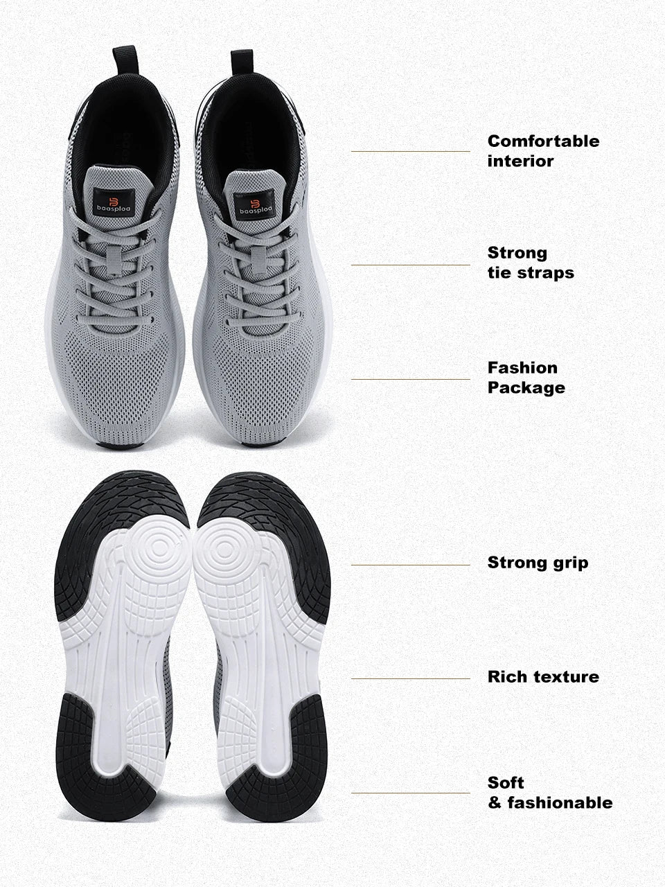 Baasploa Scarpe Da Corsa Uomo Leggere In Mesh Traspiranti Con Lacci Per Attività All Aperto