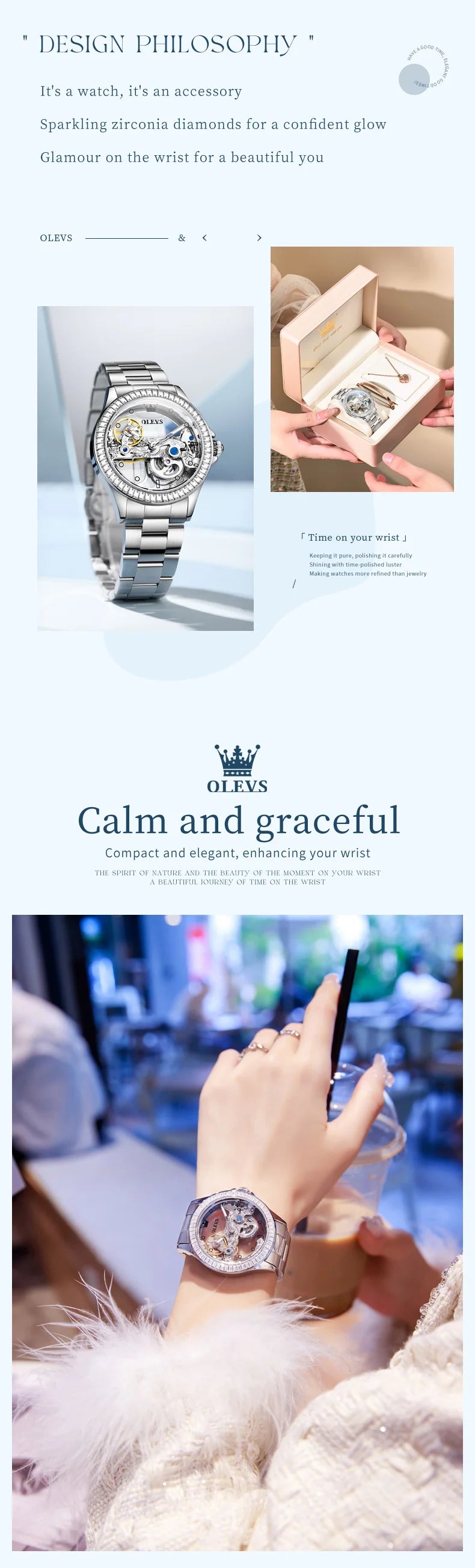 OLEVS 6699 Orologio Meccanico Da Donna Con Lunetta Diamanti Lusso Automatico Di Marca
