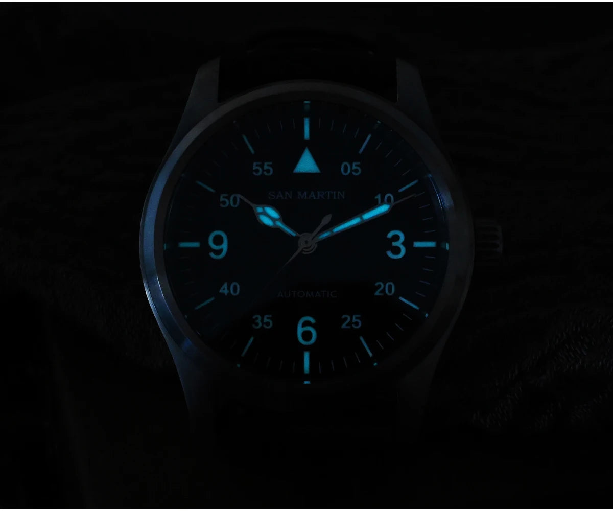 Orologio Da Pilota Da Uomo San Martin 37mm Meccanico Automatico 100m Impermeabile Stile Militari BGW 9