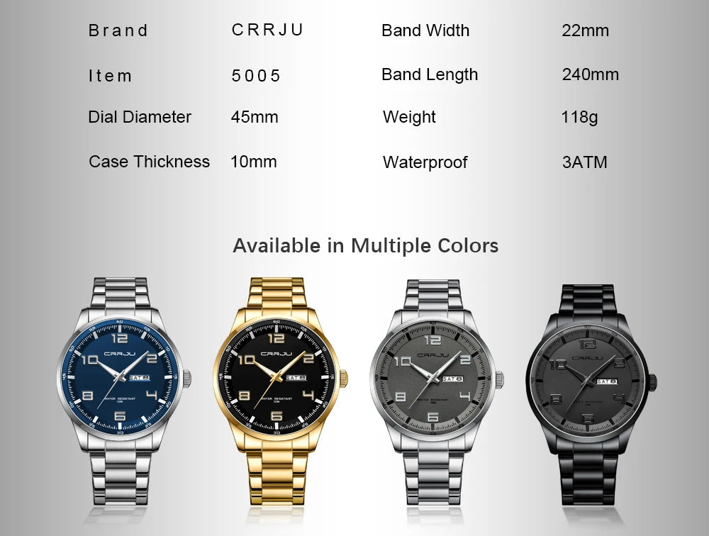 CRRJU Orologi Da Uomo Nuovi Casual Business Cinturino In Acciaio Inox Quarzo Con Data Lancette Luminose