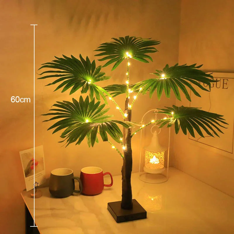 Lampada Da Tavolo LED Palma USB Pianta Artificiale 55 Cm Decorativa Luci Da Scrivania Per Casa E Letto
