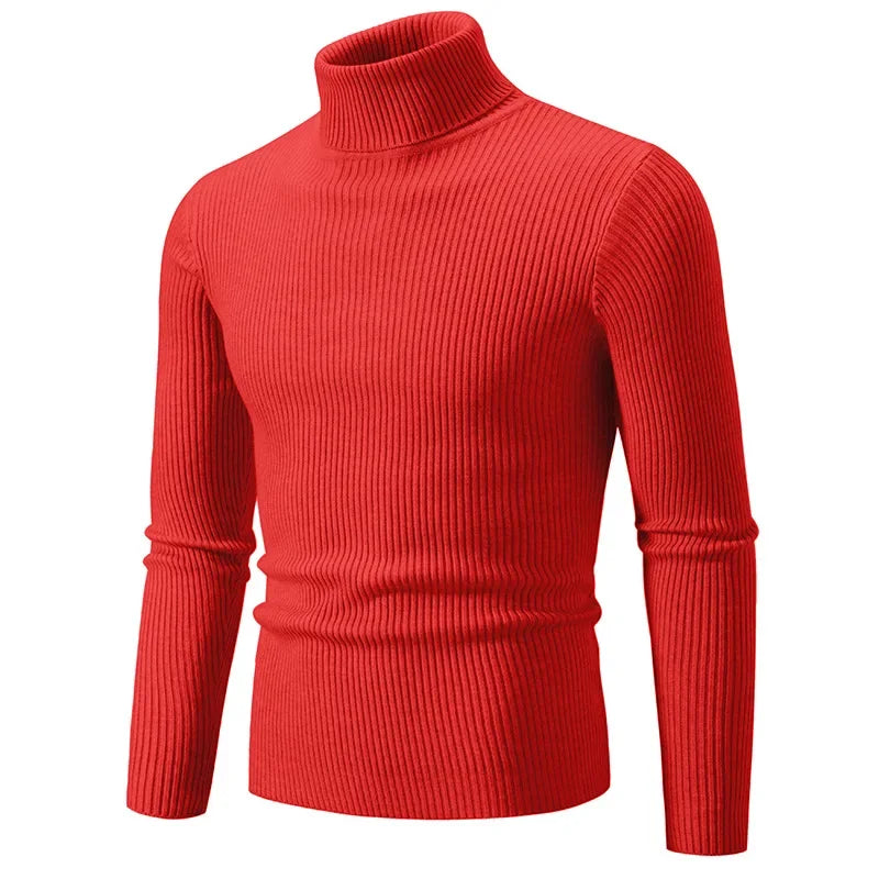 Pullover Da Uomo Dolcevita Lavorato A Maglia Solido Slim Fit Autunno Inverno Manica Intera Casual