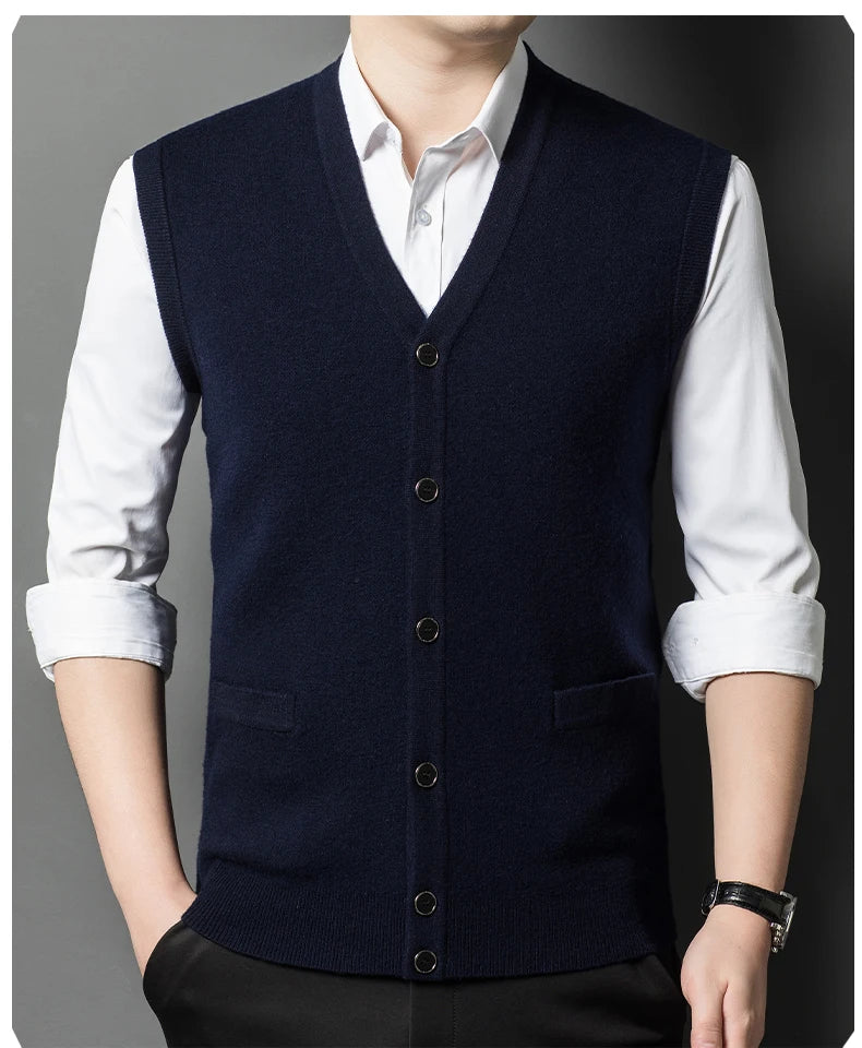 Gilet Spesso In Lana Di Pecora Uomo Casual Scollo A V Caldo Autunno Inverno Cardigan Monopetto In Lana Di Cashmere