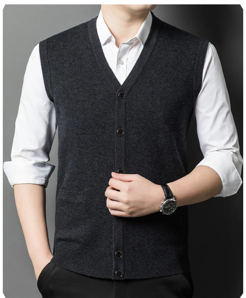Gilet Spesso In Lana Di Pecora Uomo Casual Scollo A V Caldo Autunno Inverno Cardigan Monopetto In Lana Di Cashmere