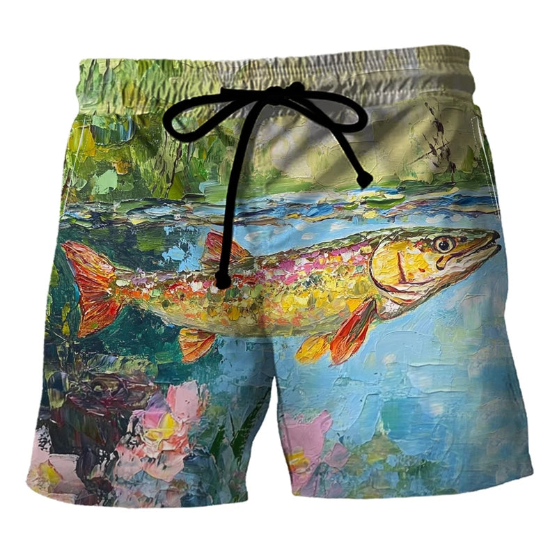 Pantaloncini Da Spiaggia Con Grafica Pesce Alla Moda Stampa 3D Per Pesca Casual Traspiranti Ad Asciugatura Rapida Uomo