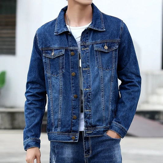 Capispalla Giacche Di Jeans Da Uomo Tinta Unita Monopetto Colletto Rovesciato Streetwear Primavera Autunno