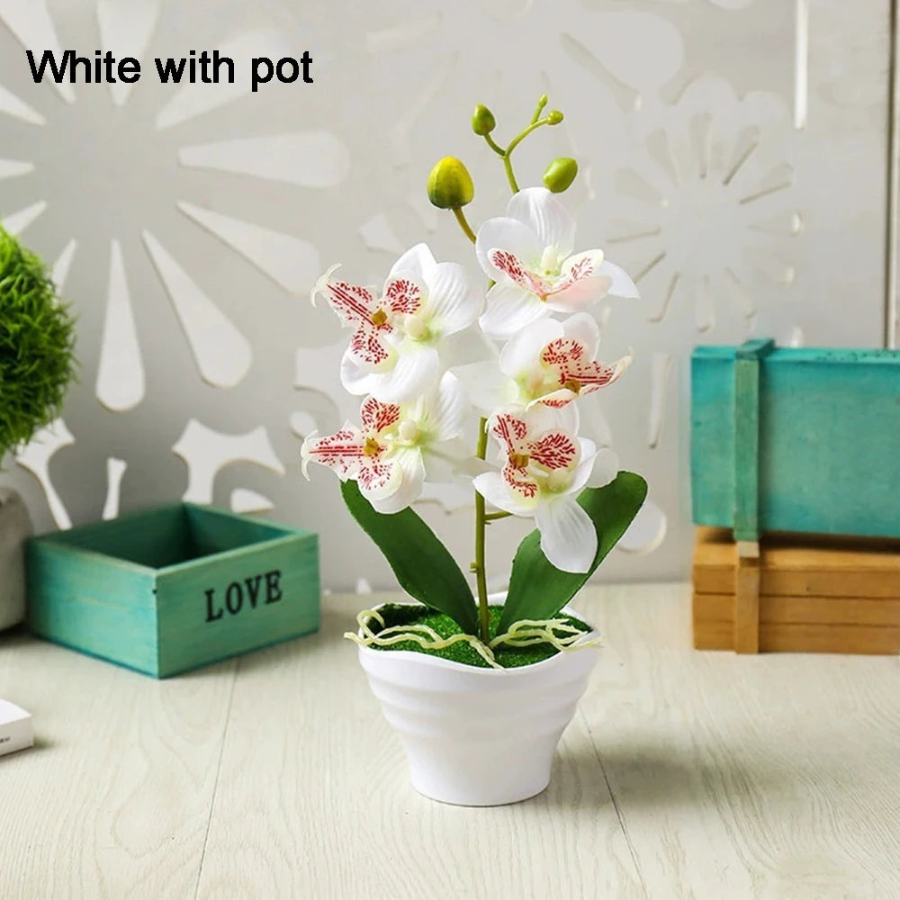 Orchidee Artificiali Con Vaso Bianco Pianta Finta Seta Decorazione Domestica Fiori Finti