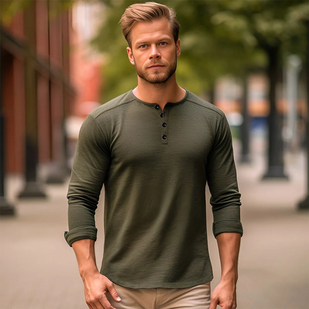 Maglietta Da Uomo A Maniche Lunghe In Cotone Slim Fit Con Bottoni E Collo Casual Accogliente