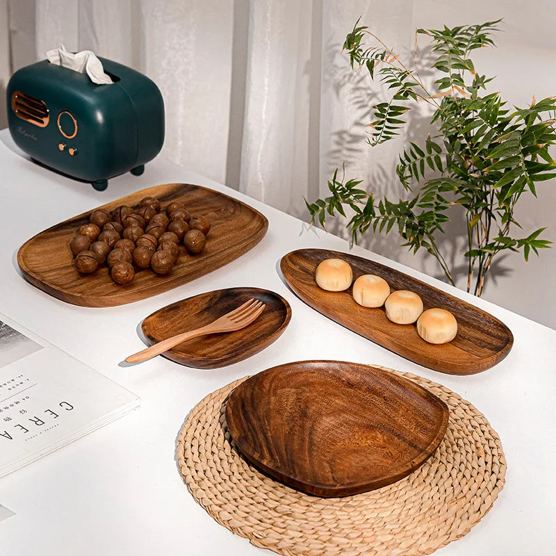 Piatti Piani In Legno Massello Piatto Da Portata Ovale Irregolare Vassoio Per Frutta Secca Sushi Decorazione Della Casa
