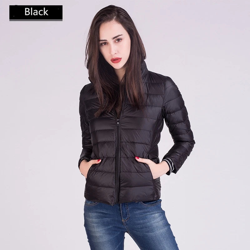 Cappotto Imbottito Femminile Ultraleggero Ripiegabile Collo Alla Coreana Slim Fit Da Ufficio 2023 Nuovi Arrivi