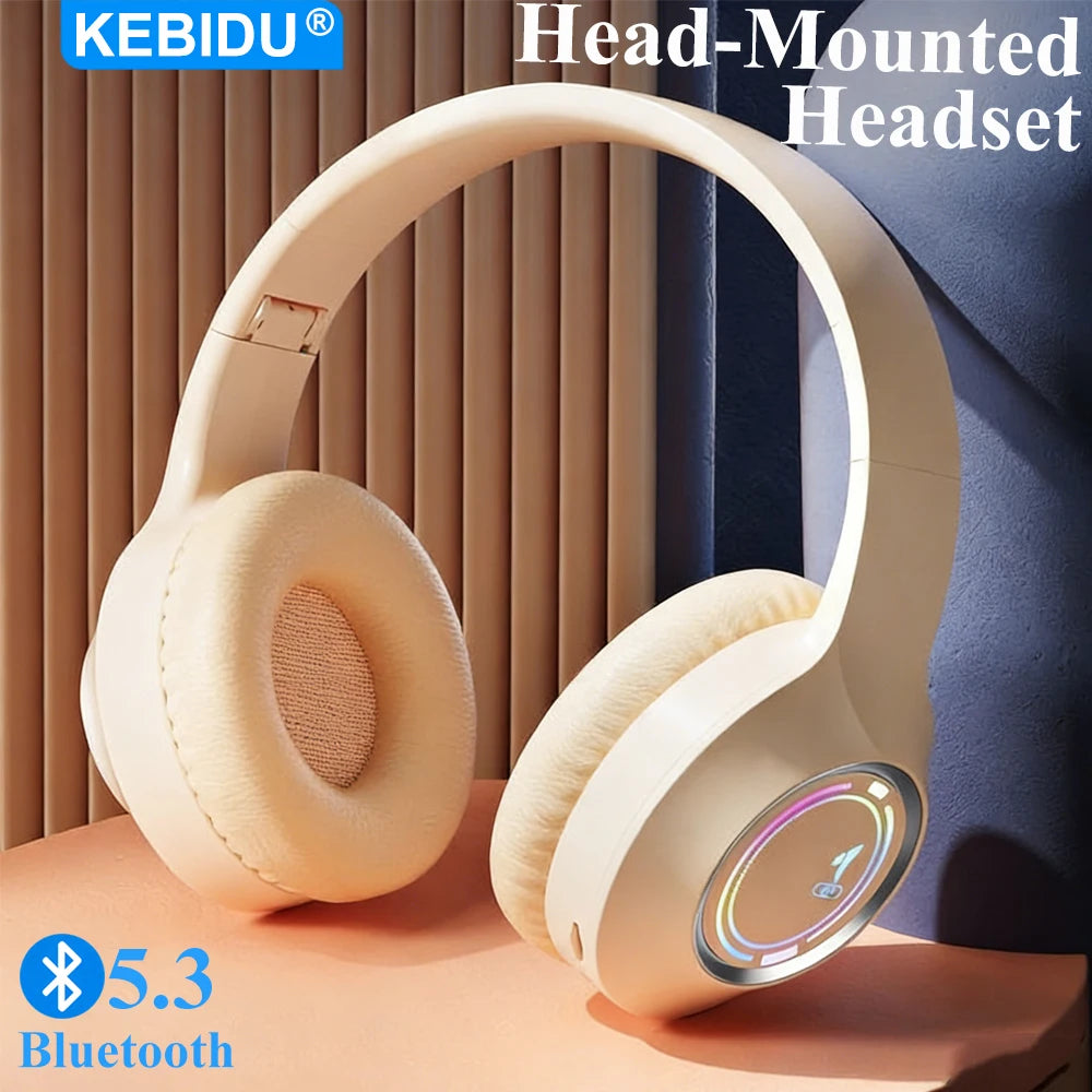 KEBIDU Cuffie Da Gioco Bluetooth Pieghevoli Over-Ear RGB Cancellazione Del Rumore Attiva HiFi Wireless Scheda TF