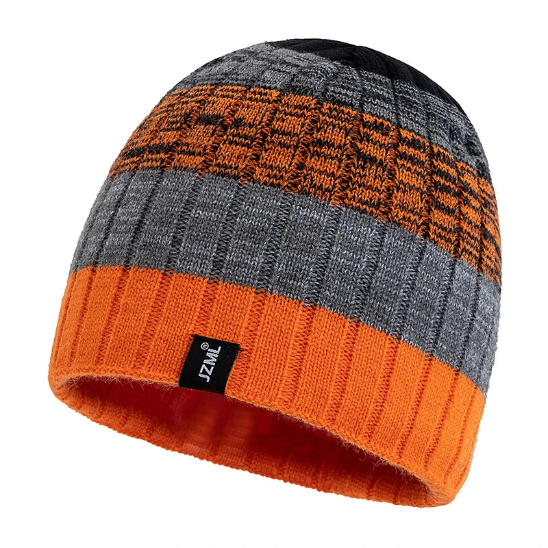 Cappello Cuffia Unisex Con Etichetta JZML Berretto Casual A Strisce Colorate Lavorato A Maglia Invernale