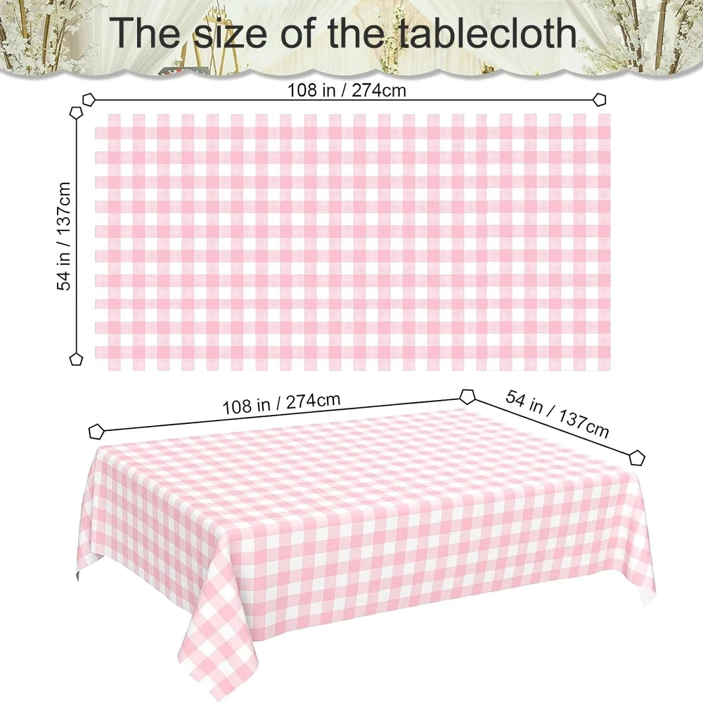 Tovaglia Usa e Getta a Quadretti Rosa Blu Pastello 137x274 CM Rettangolare in PVC Decorazioni Compleanno Baby Shower